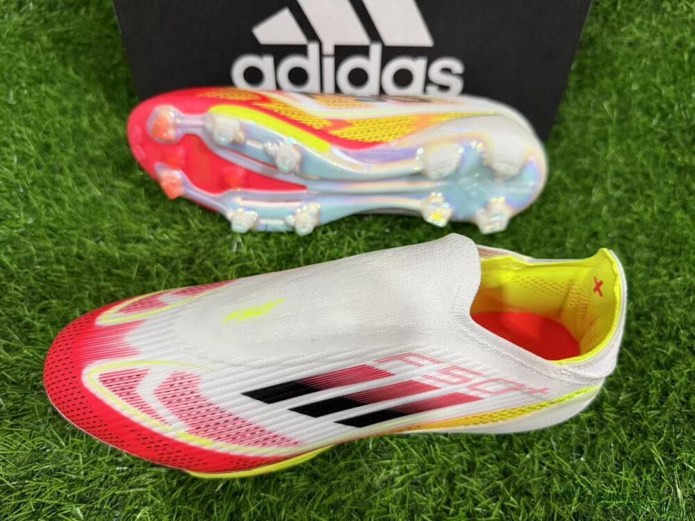 Adidas F50+ Elite Lightstrike Pro Laceless FG Firm Ground Soccer Cleats - White/Red/Yellow