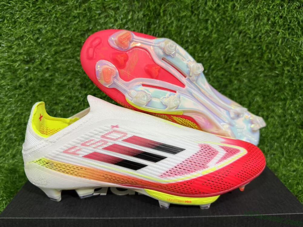 Adidas F50+ Elite Lightstrike Pro Laceless FG Firm Ground Soccer Cleats - White/Red/Yellow
