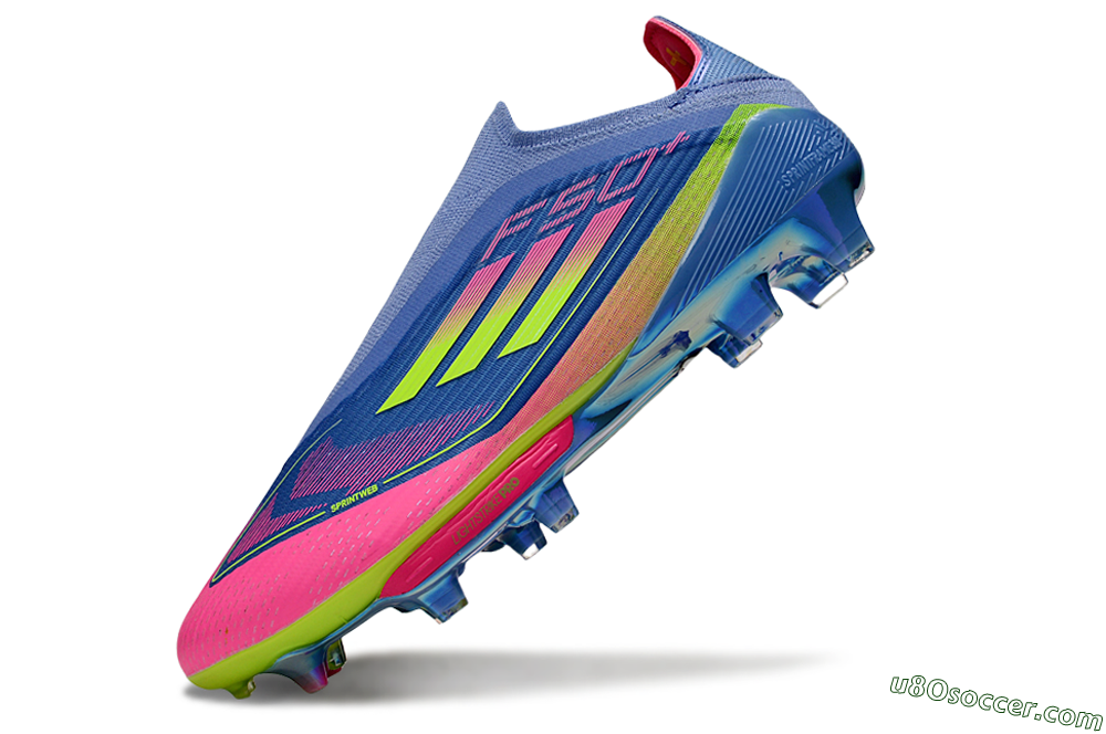 Adidas F50+ Elite Lightstrike Pro Laceless FG Firm Ground Soccer Cleats - Blue/Pink/Yellow 6