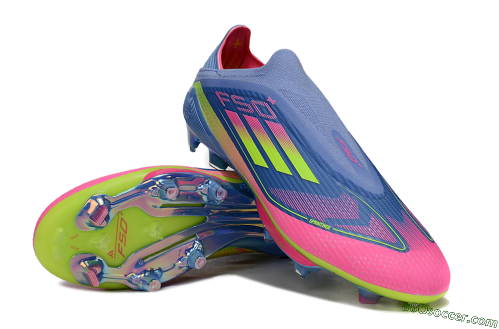 Adidas F50+ Elite Lightstrike Pro Laceless FG Firm Ground Soccer Cleats - Blue/Pink/Yellow 4