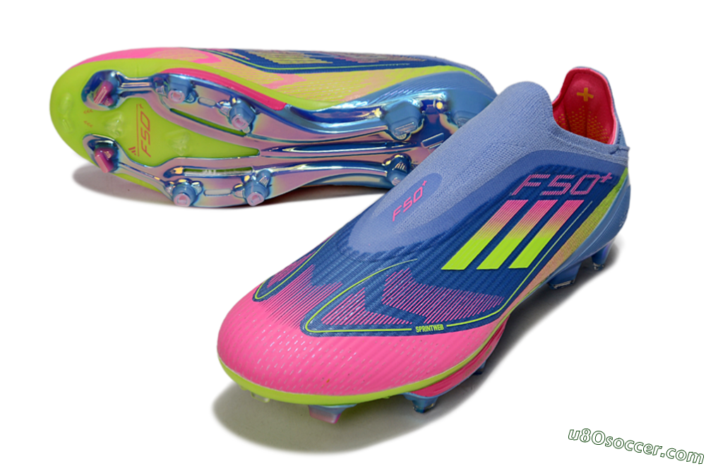 Adidas F50+ Elite Lightstrike Pro Laceless FG Firm Ground Soccer Cleats - Blue/Pink/Yellow 3