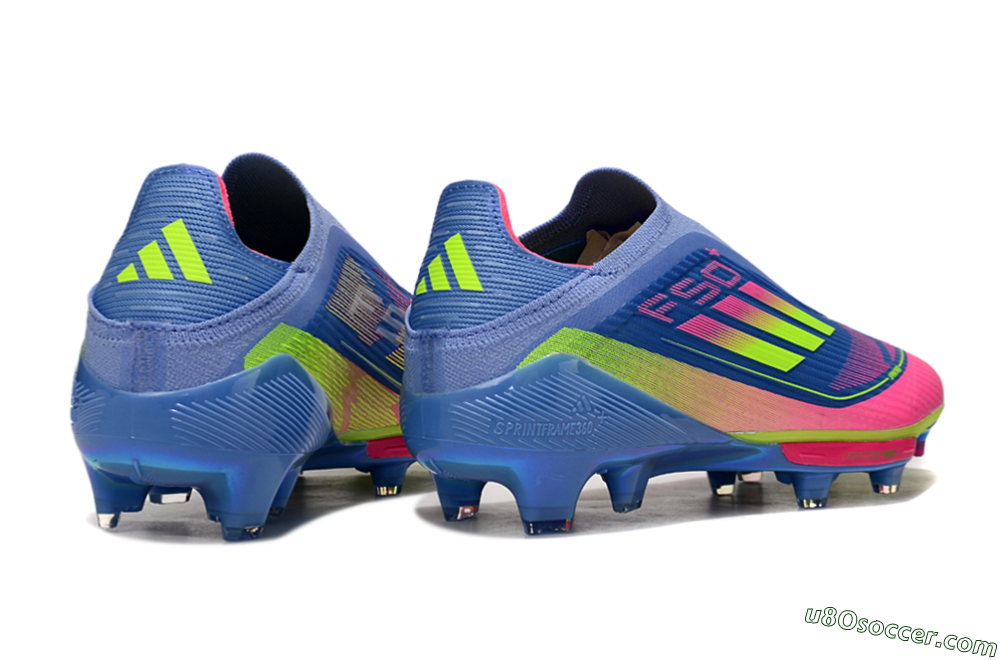 Adidas F50+ Elite Lightstrike Pro Laceless FG Firm Ground Soccer Cleats - Blue/Pink/Yellow 7