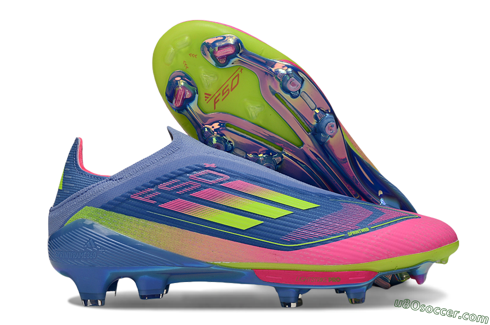 Adidas F50+ Elite Lightstrike Pro Laceless FG Firm Ground Soccer Cleats - Blue/Pink/Yellow 1