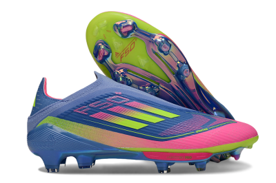 Adidas F50+ Elite Lightstrike Pro Laceless FG Firm Ground Soccer Cleats - Blue/Pink/Yellow