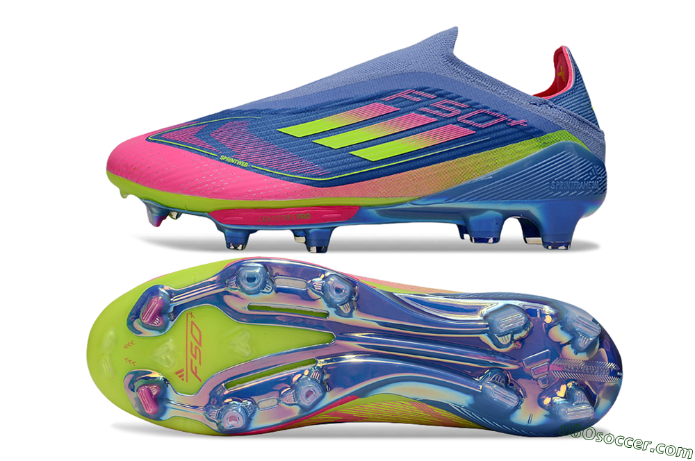Adidas F50+ Elite Lightstrike Pro Laceless FG Firm Ground Soccer Cleats - Blue/Pink/Yellow 0