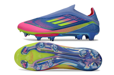 Adidas F50+ Elite Lightstrike Pro Laceless FG Firm Ground Soccer Cleats - Blue/Pink/Yellow