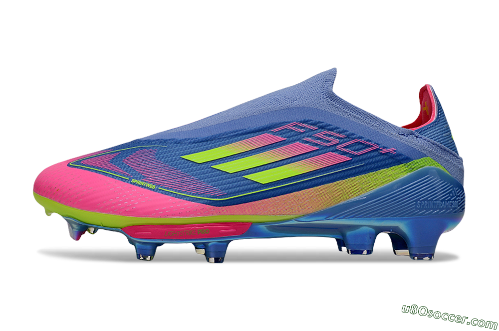 Adidas F50+ Elite Lightstrike Pro Laceless FG Firm Ground Soccer Cleats - Blue/Pink/Yellow 2
