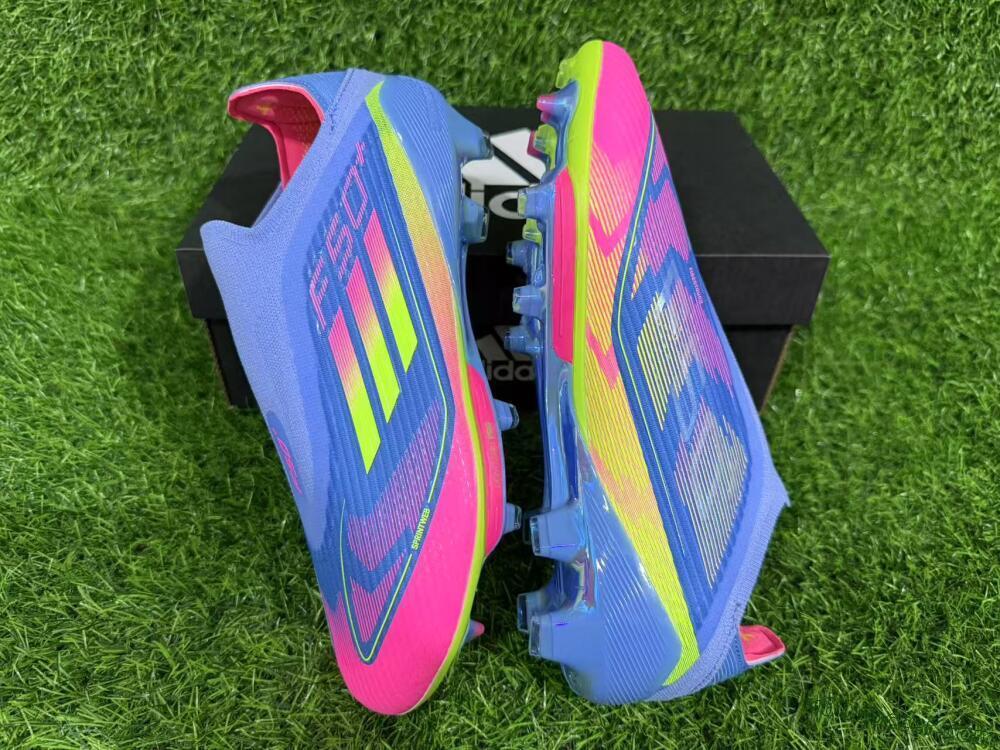 Adidas F50+ Elite Lightstrike Pro Laceless FG Firm Ground Soccer Cleats - Blue/Pink/Yellow