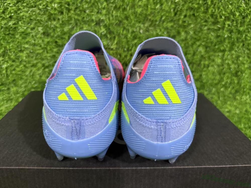 Adidas F50+ Elite Lightstrike Pro Laceless FG Firm Ground Soccer Cleats - Blue/Pink/Yellow