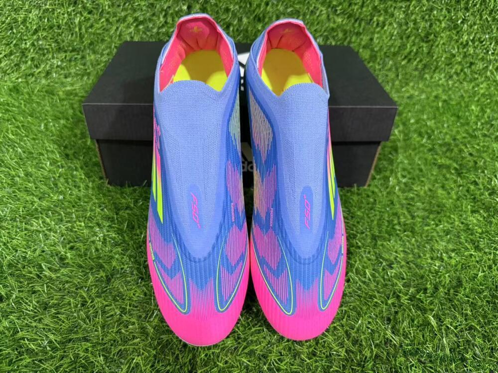 Adidas F50+ Elite Lightstrike Pro Laceless FG Firm Ground Soccer Cleats - Blue/Pink/Yellow