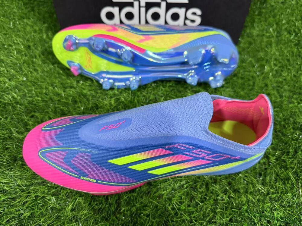 Adidas F50+ Elite Lightstrike Pro Laceless FG Firm Ground Soccer Cleats - Blue/Pink/Yellow