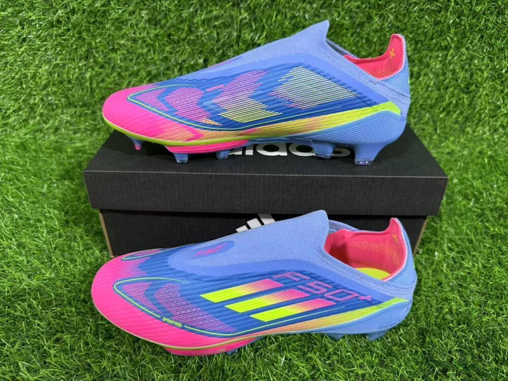 Adidas F50+ Elite Lightstrike Pro Laceless FG Firm Ground Soccer Cleats - Blue/Pink/Yellow