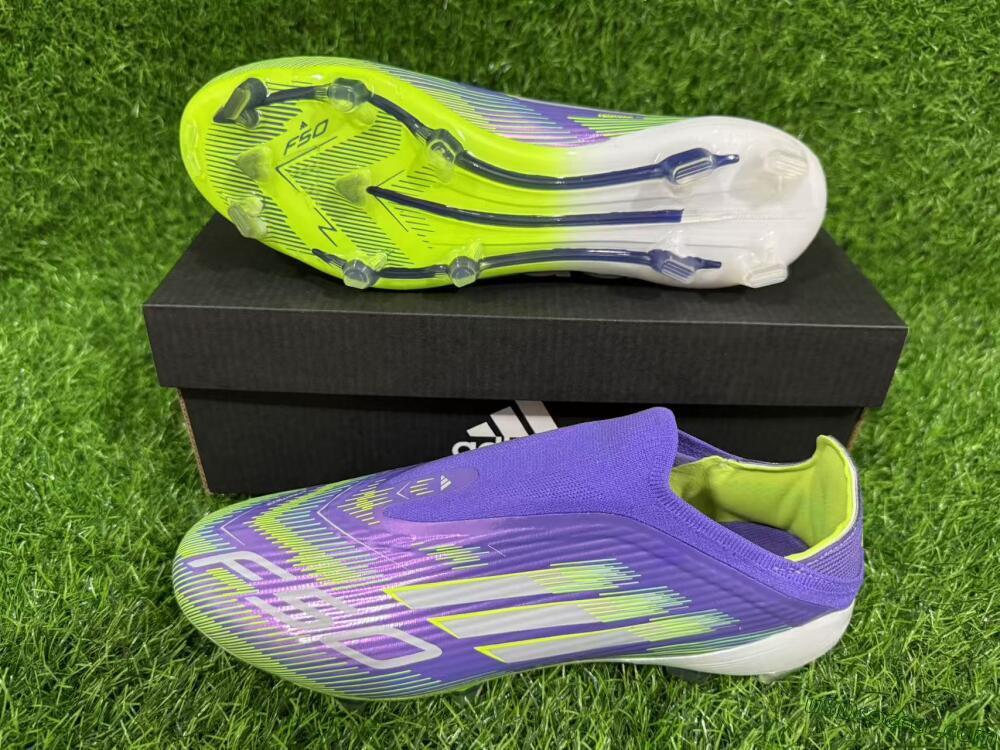 Adidas F50 Elite Laceless FG Firm Ground Soccer Cleats - Purple/Yellow/White