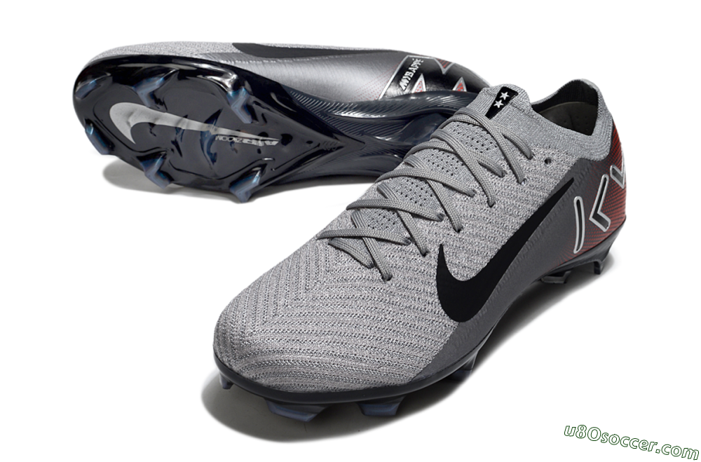 KM x Nike Air Zoom Mercurial Vapor 16 Elite FG Firm Ground Soccer Cleats - Grey/Black/Red 3