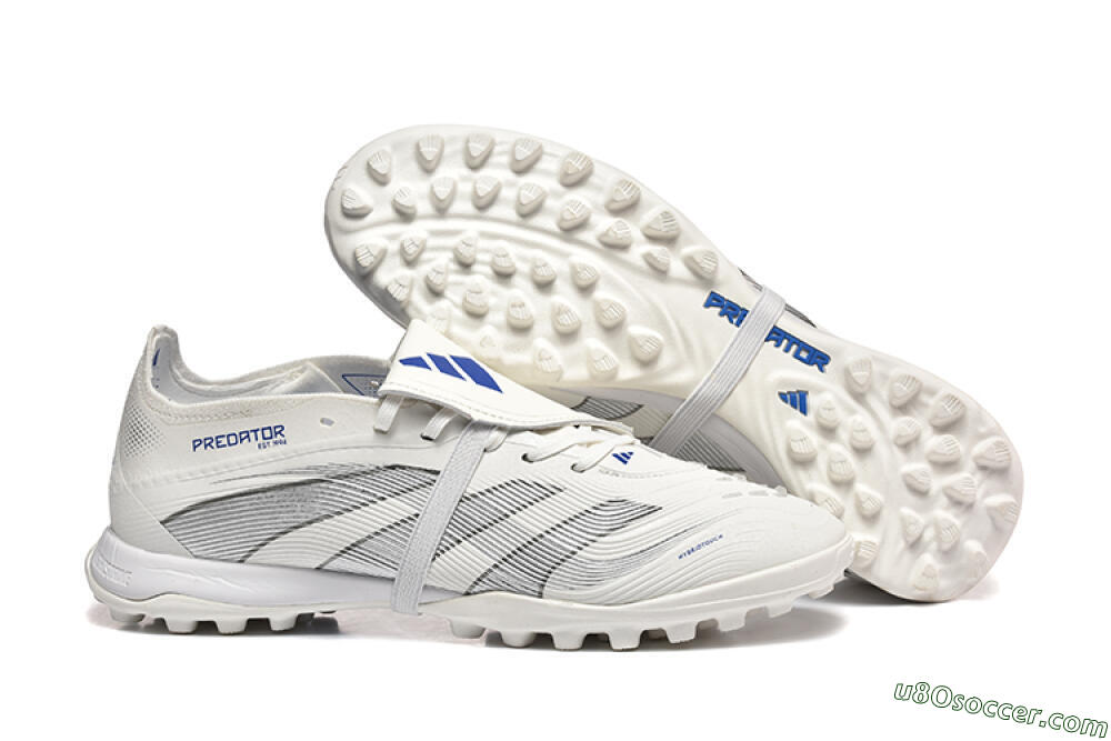 Adidas Predator 25 Elite Foldover Tongue TF Artificial Turf Soccer Cleats - White/Silver/Blue 1