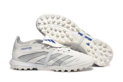 Adidas Predator 25 Elite Foldover Tongue TF Artificial Turf Soccer Cleats - White/Silver/Blue