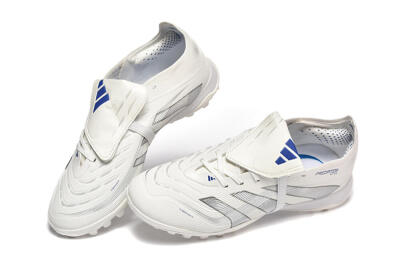 Adidas Predator 25 Elite Foldover Tongue TF Artificial Turf Soccer Cleats - White/Silver/Blue