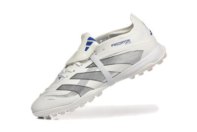 Adidas Predator 25 Elite Foldover Tongue TF Artificial Turf Soccer Cleats - White/Silver/Blue
