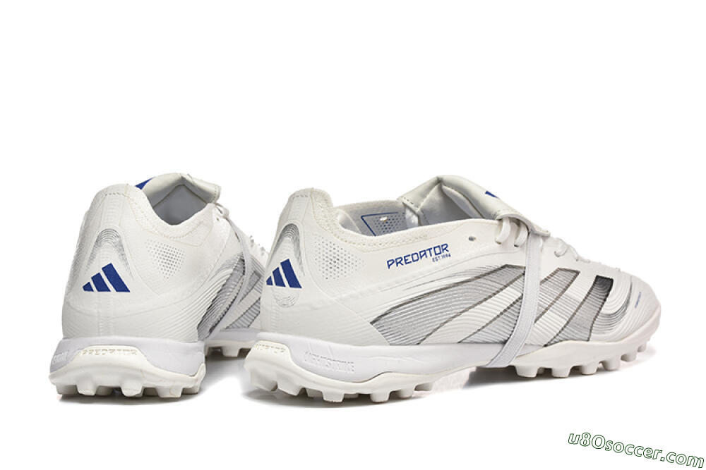 Adidas Predator 25 Elite Foldover Tongue TF Artificial Turf Soccer Cleats - White/Silver/Blue 9