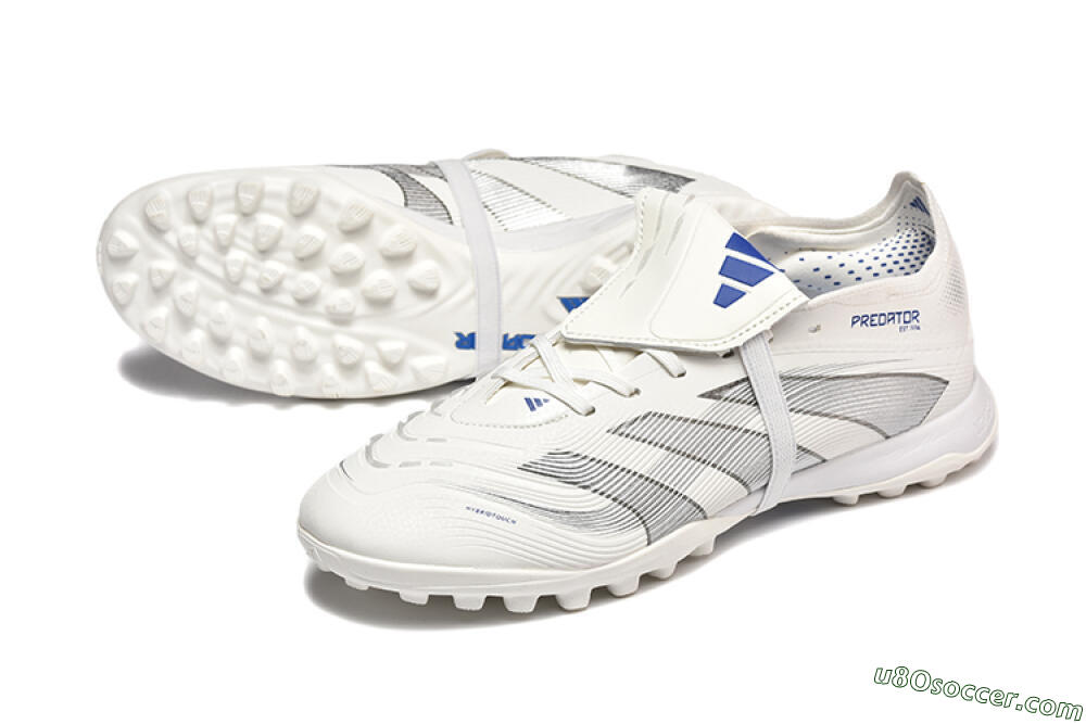Adidas Predator 25 Elite Foldover Tongue TF Artificial Turf Soccer Cleats - White/Silver/Blue 3