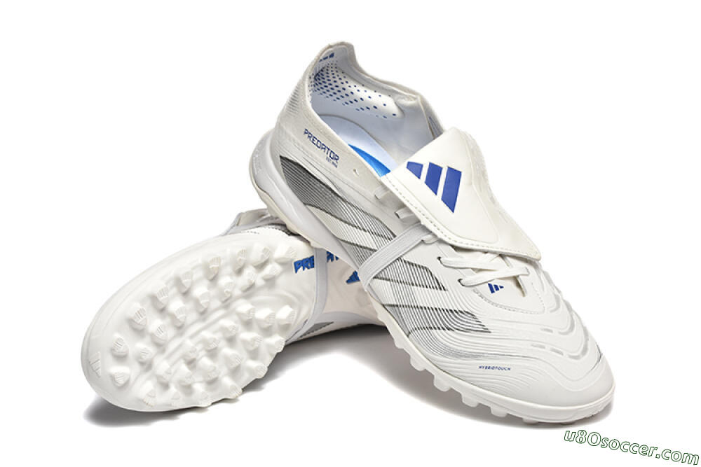 Adidas Predator 25 Elite Foldover Tongue TF Artificial Turf Soccer Cleats - White/Silver/Blue 4