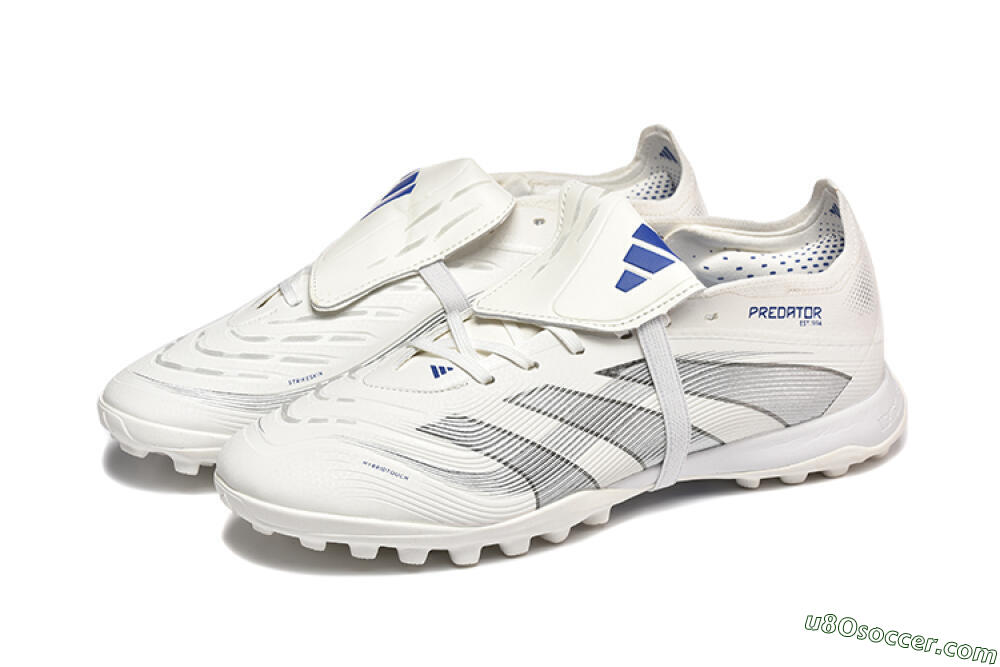 Adidas Predator 25 Elite Foldover Tongue TF Artificial Turf Soccer Cleats - White/Silver/Blue 5