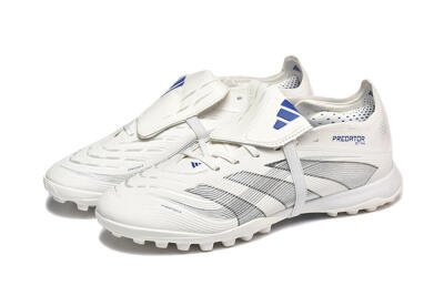 Adidas Predator 25 Elite Foldover Tongue TF Artificial Turf Soccer Cleats - White/Silver/Blue