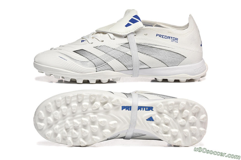 Adidas Predator 25 Elite Foldover Tongue TF Artificial Turf Soccer Cleats - White/Silver/Blue 0