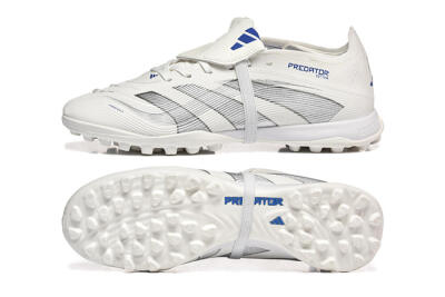 Adidas Predator 25 Elite Foldover Tongue TF Artificial Turf Soccer Cleats - White/Silver/Blue