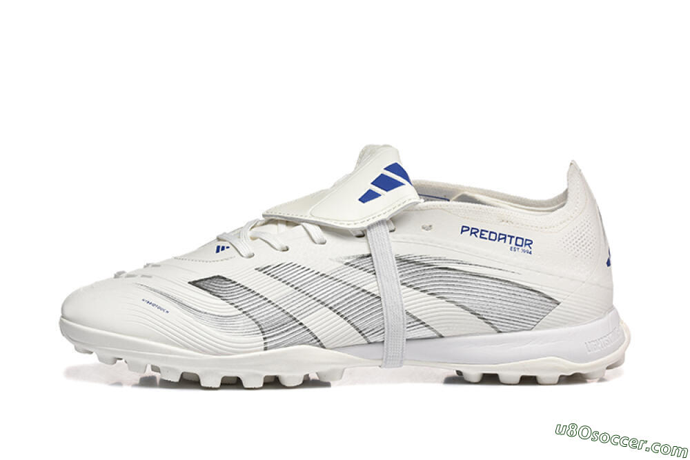 Adidas Predator 25 Elite Foldover Tongue TF Artificial Turf Soccer Cleats - White/Silver/Blue 2