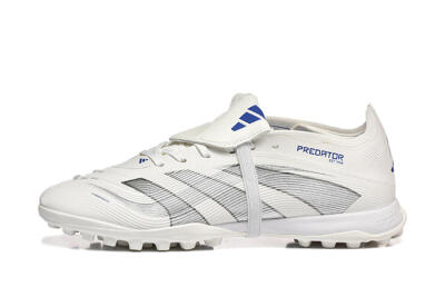 Adidas Predator 25 Elite Foldover Tongue TF Artificial Turf Soccer Cleats - White/Silver/Blue