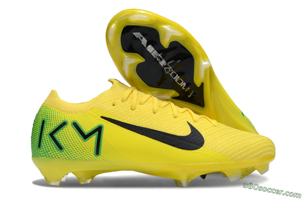 KM x Nike Air Zoom Mercurial Vapor 16 Elite FG Firm Ground Soccer Cleats - Yellow/Black/Green 1