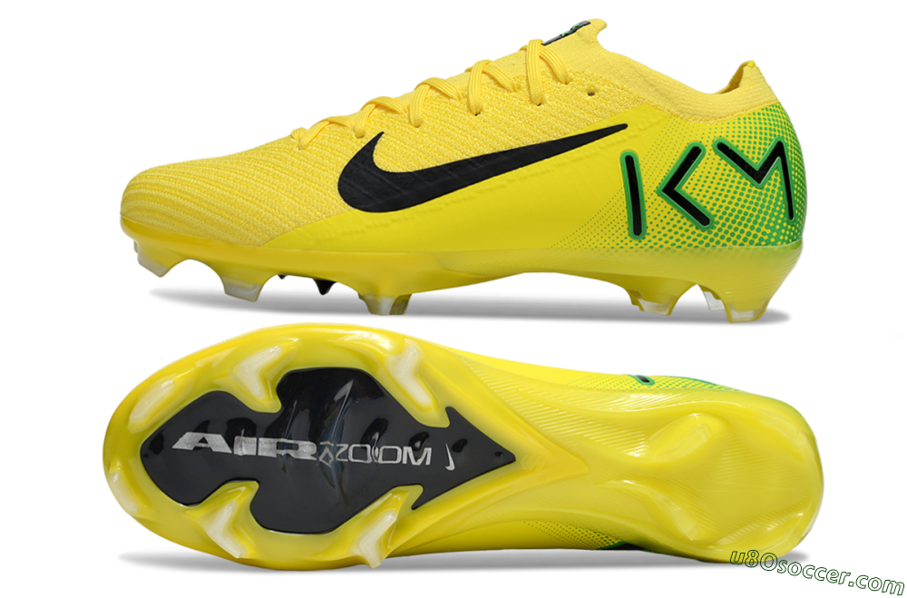 KM x Nike Air Zoom Mercurial Vapor 16 Elite FG Firm Ground Soccer Cleats - Yellow/Black/Green 0
