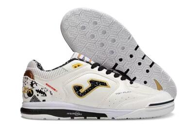Joma Top Flex IC Indoor & Futsal Soccer Shoes - White/Black/Gold