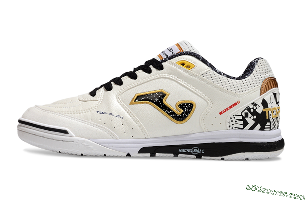 Joma Top Flex IC Indoor & Futsal Soccer Shoes - White/Black/Gold 2