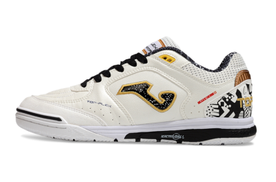Joma Top Flex IC Indoor & Futsal Soccer Shoes - White/Black/Gold
