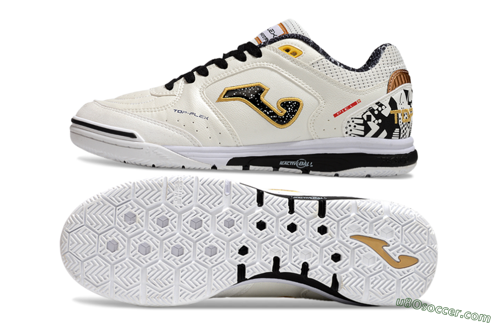 Joma Top Flex IC Indoor & Futsal Soccer Shoes - White/Black/Gold 0