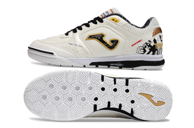 Joma Top Flex IC Indoor & Futsal Soccer Shoes - White/Black/Gold