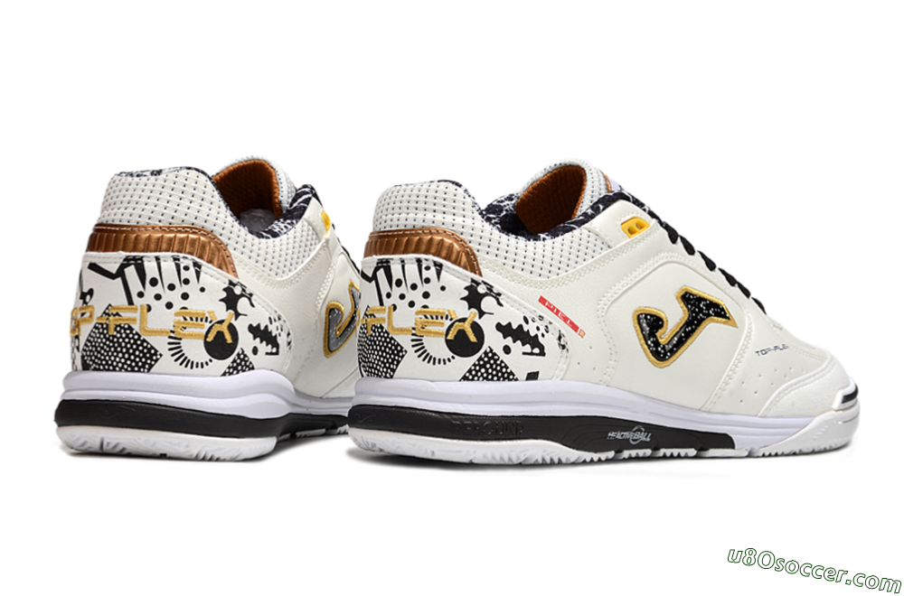 Joma Top Flex IC Indoor & Futsal Soccer Shoes - White/Black/Gold 6