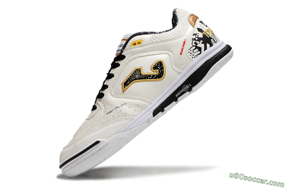 Joma Top Flex IC Indoor & Futsal Soccer Shoes - White/Black/Gold 5