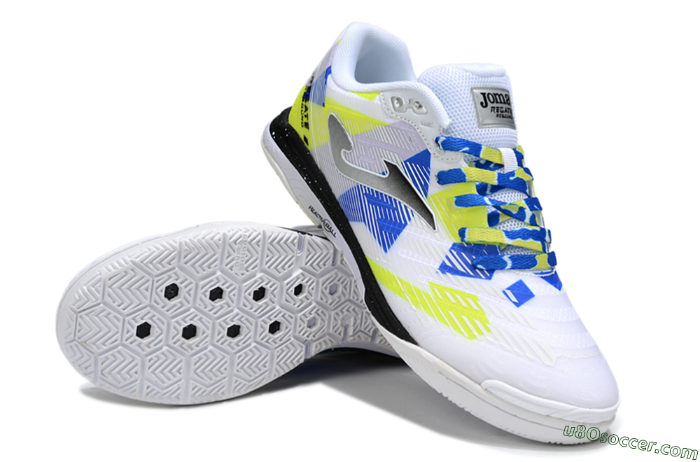 Joma Top Flex IC Indoor & Futsal Soccer Shoes - White/Blue/Yellow 3