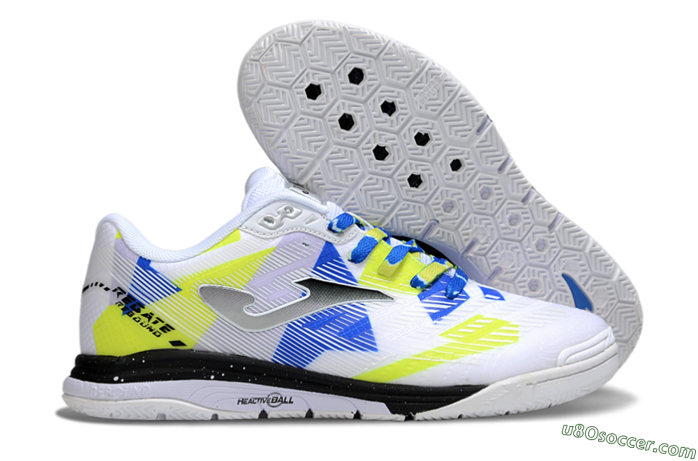 Joma Top Flex IC Indoor & Futsal Soccer Shoes - White/Blue/Yellow 1