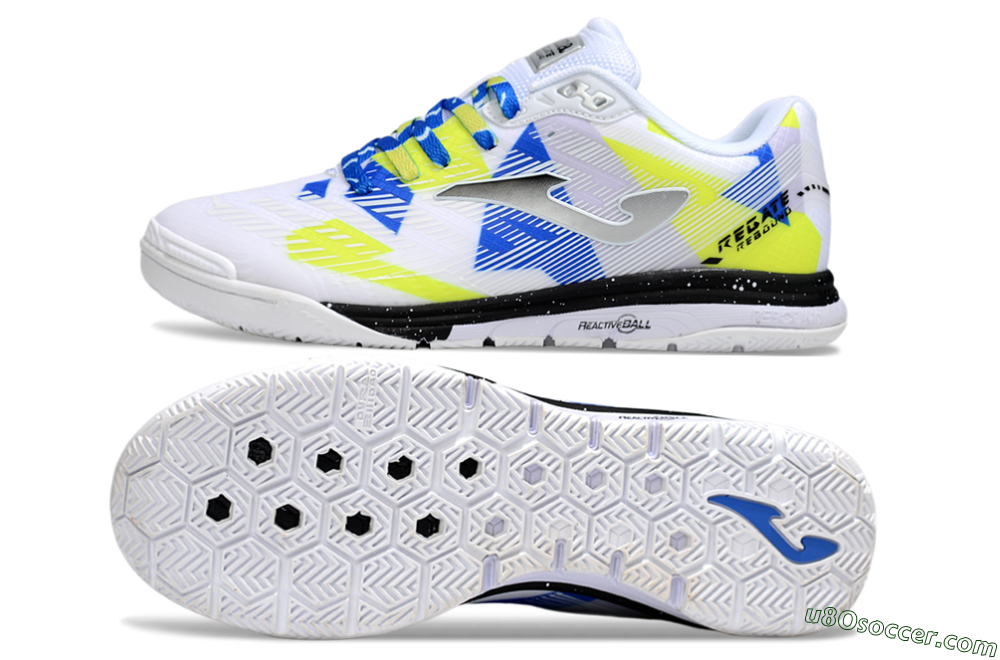 Joma Top Flex IC Indoor & Futsal Soccer Shoes - White/Blue/Yellow 0