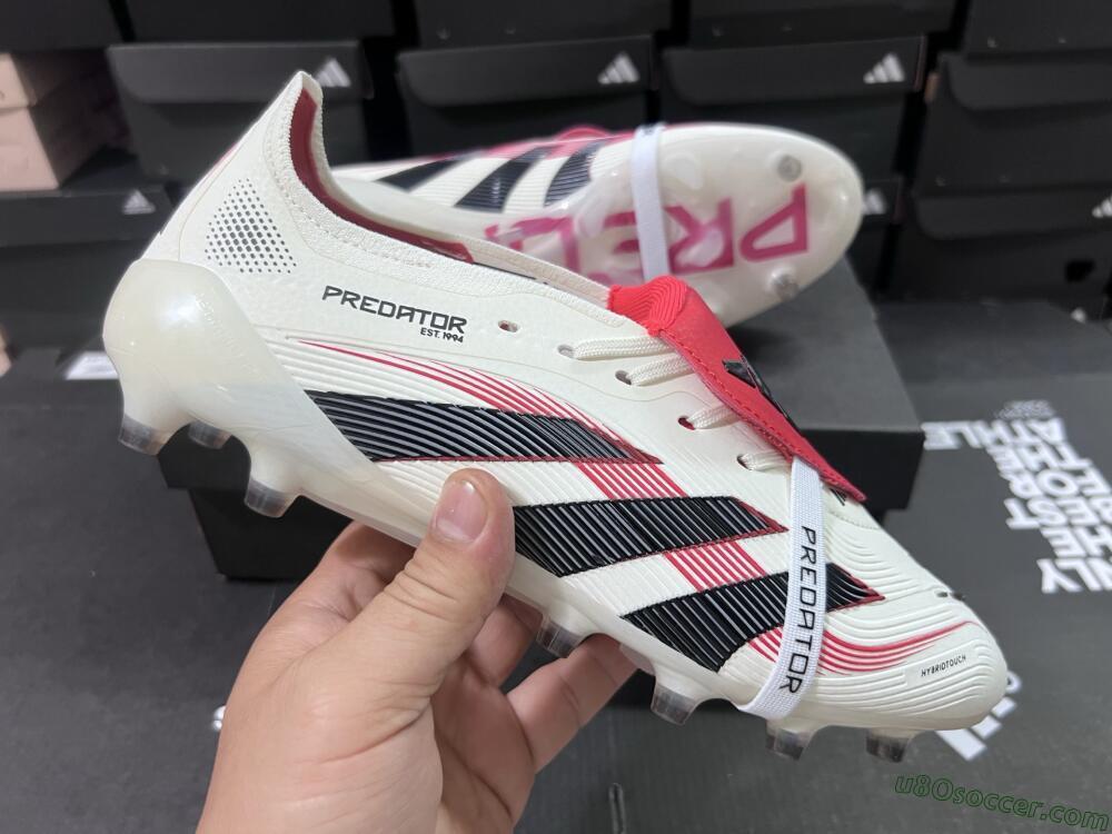 Adidas Predator 25 Elite Foldover Tongue AG Artificial Grass Soccer Cleats - White/Black/Red