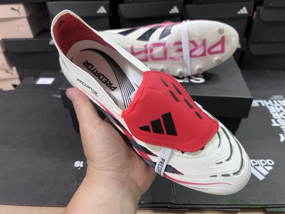 Adidas Predator 25 Elite Foldover Tongue AG Artificial Grass Soccer Cleats - White/Black/Red