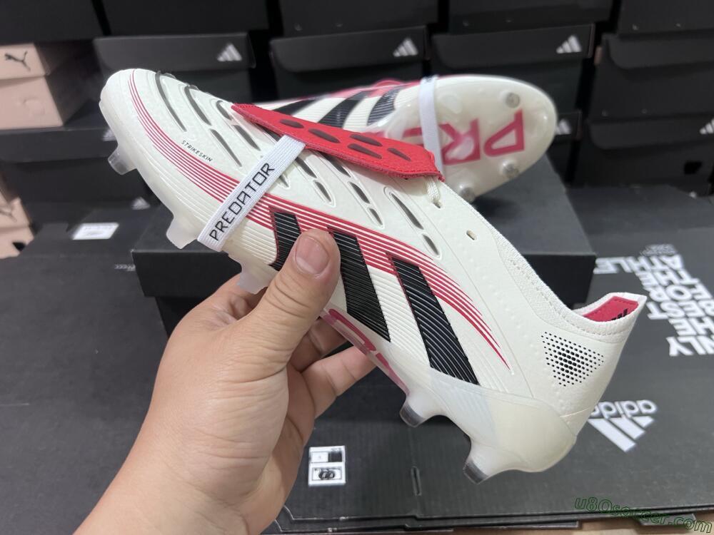 Adidas Predator 25 Elite Foldover Tongue AG Artificial Grass Soccer Cleats - White/Black/Red