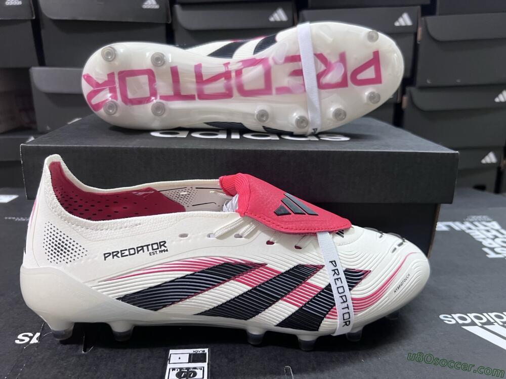 Adidas Predator 25 Elite Foldover Tongue AG Artificial Grass Soccer Cleats - White/Black/Red