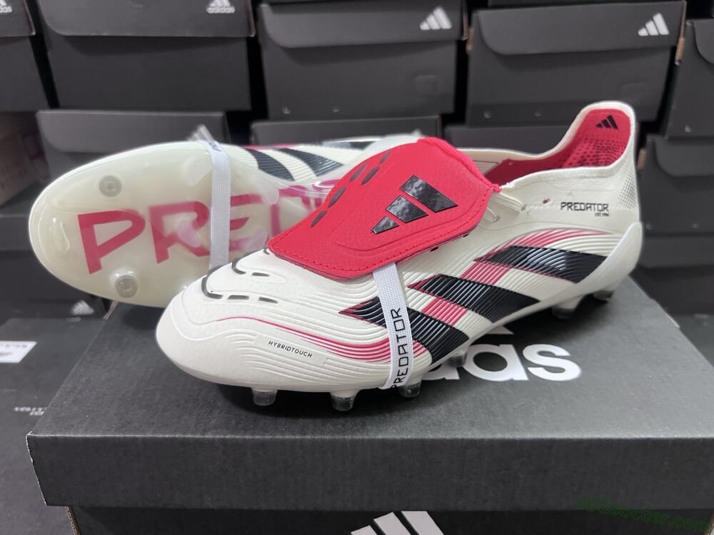 Adidas Predator 25 Elite Foldover Tongue AG Artificial Grass Soccer Cleats - White/Black/Red