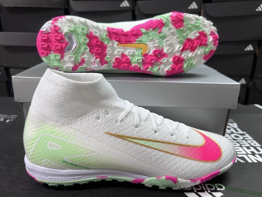 Nike Air Zoom Mercurial Superfly 10 Elite TF Artificial Turf Soccer Shoes - White/Red/Gold