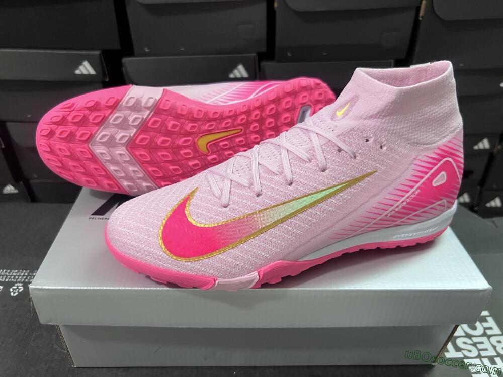 Nike Air Zoom Mercurial Superfly 10 Elite TF Artificial Turf Soccer Shoes - Pink/Red/Gold